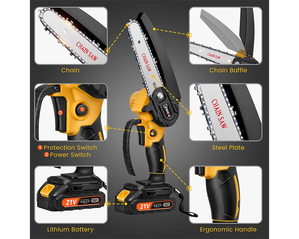 6Inch Mini Chainsaw with 21V Battery Cordless Handheld Electric Chainsaw