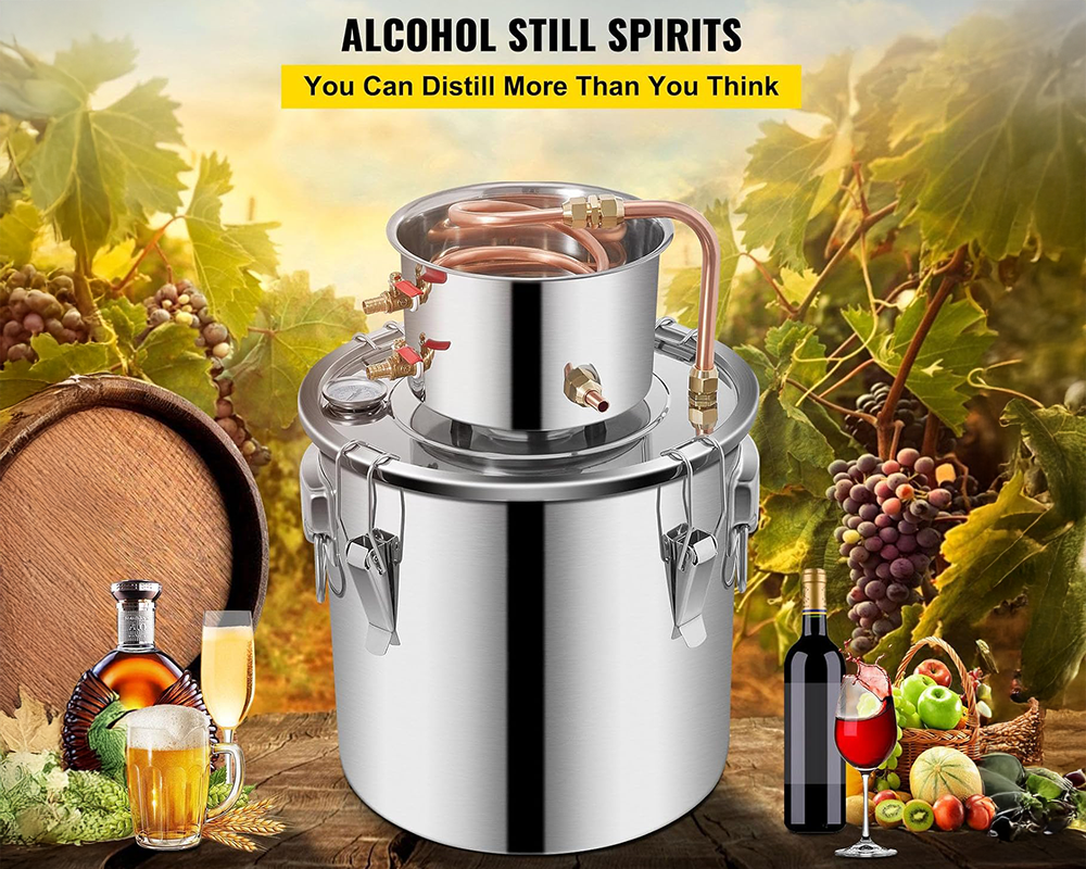 10 Gal (38L) Stainless Steel Alcohol Distiller with Copper Coil - Home Brewing Kit for DIY Whiskey, Wine, and Brandy Production