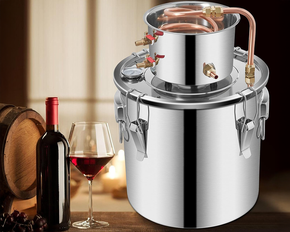 10 Gal (38L) Stainless Steel Alcohol Distiller with Copper Coil - Home Brewing Kit for DIY Whiskey, Wine, and Brandy Production