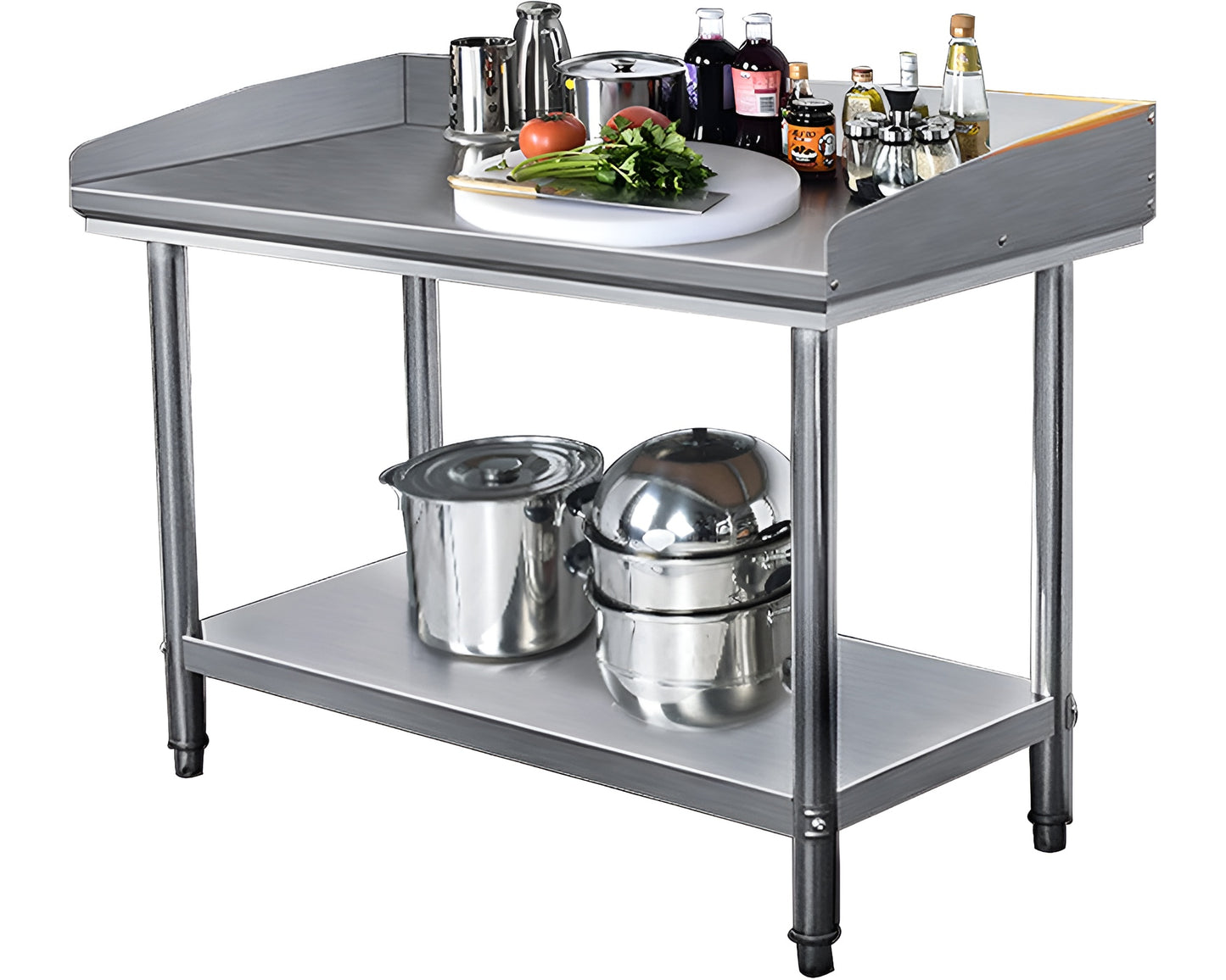 Stainless Steel Kitchen Worktable – 120cm Commercial Food Prep Table with Backsplash