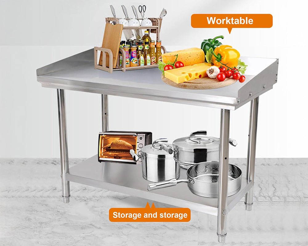 Stainless Steel Workbench Durable Food Prep Table with Backsplash & Undershelf