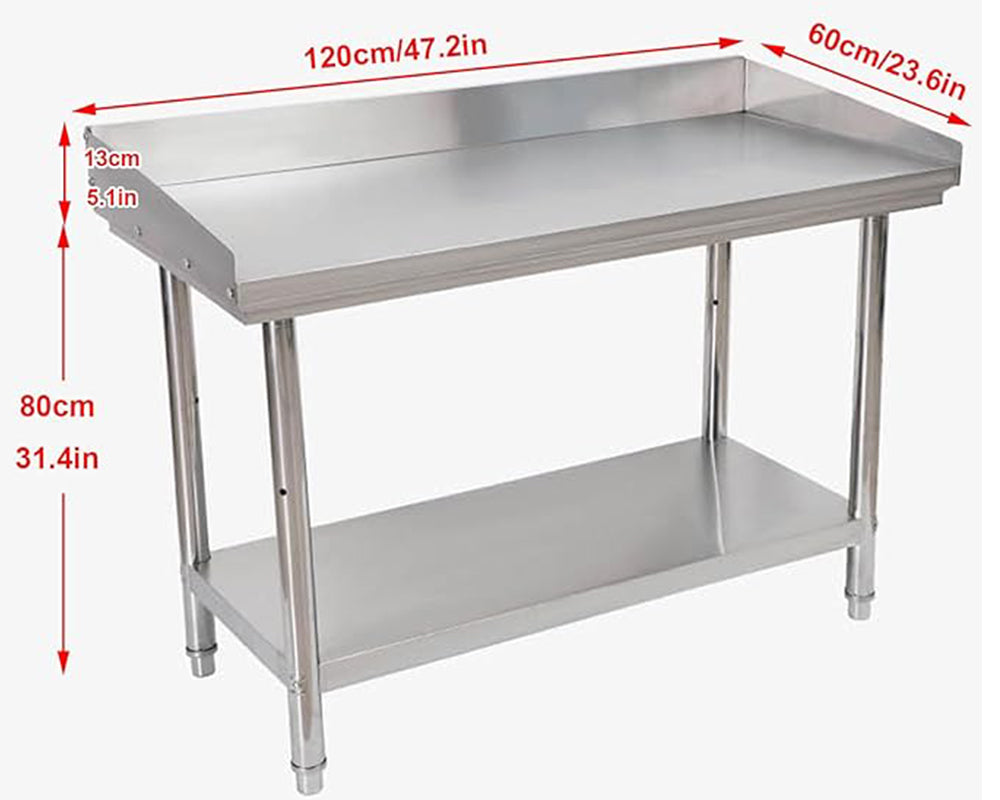 Stainless Steel Workbench Durable Food Prep Table with Backsplash & Undershelf