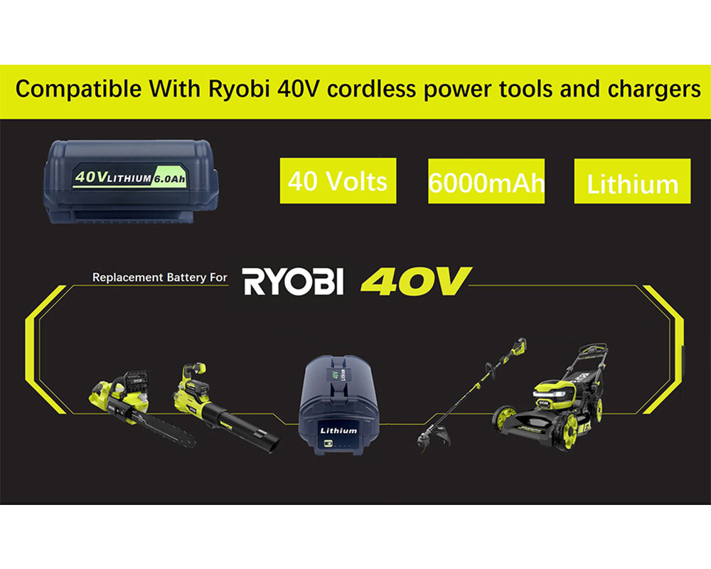 40V 6.0Ah Lithium-Ion Battery Replacement for Ryobi OP4026A OP4030 OP4040 OP4050 OP4060A Cordless Power Tools