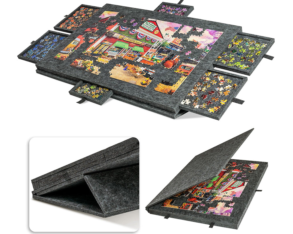 Tilting Portable Jigsaw Puzzle Table with 2 in 1 Stand & Cover Lightweight Felt Puzzle Board with 6 Drawers