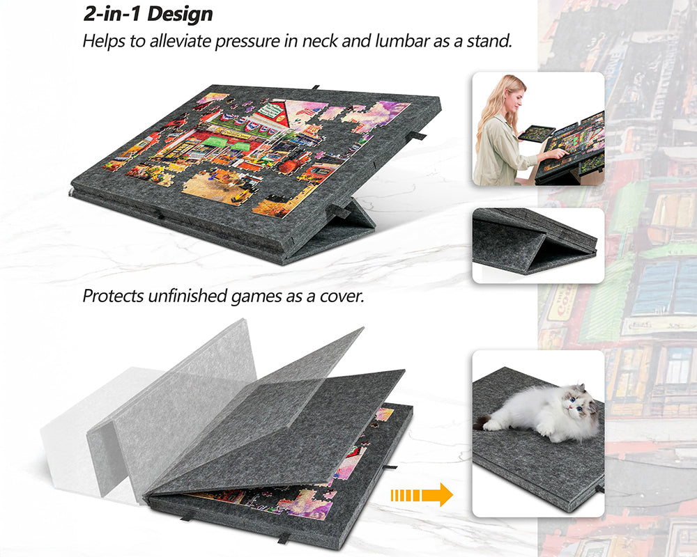 Tilting Portable Jigsaw Puzzle Table with 2 in 1 Stand & Cover Lightweight Felt Puzzle Board with 6 Drawers
