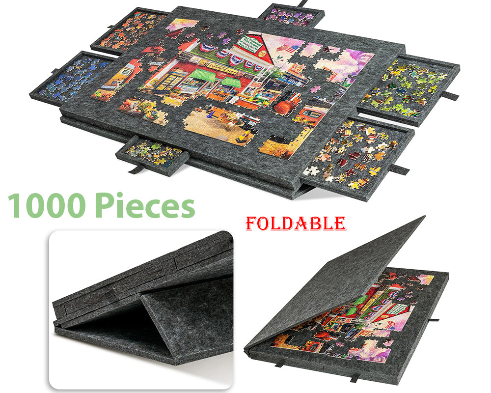 Tilting Portable Jigsaw Puzzle Table with 2 in 1 Stand & Cover Lightweight Felt Puzzle Board with 6 Drawers