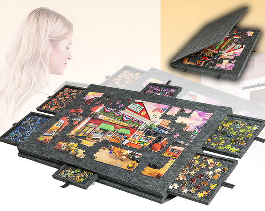 Tilting Portable Jigsaw Puzzle Table with 2 in 1 Stand & Cover Lightweight Felt Puzzle Board with 6 Drawers