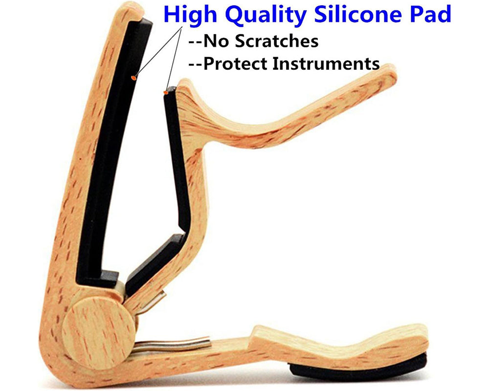 Guitar Capo for Acoustic and Electric Guitars Burlywood Finish with 5 Picks