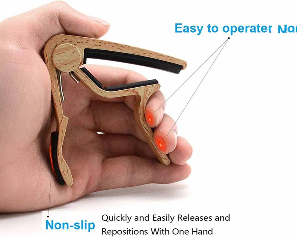 Guitar Capo for Acoustic and Electric Guitars Burlywood Finish with 5 Picks