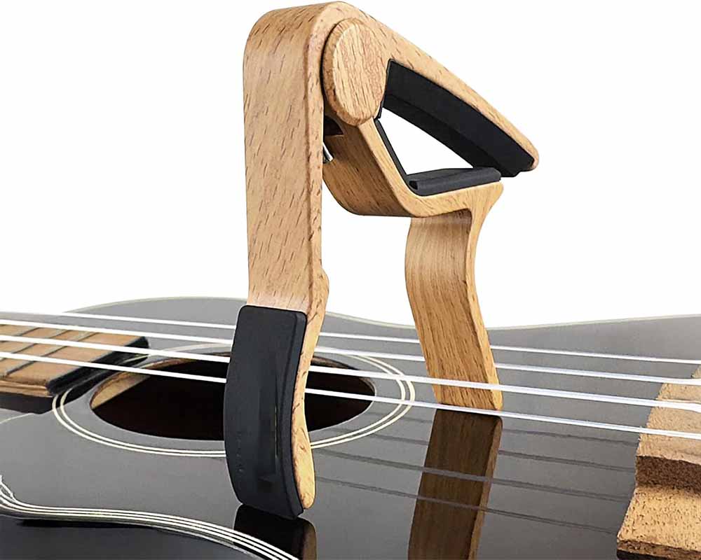 Guitar Capo for Acoustic and Electric Guitars Burlywood Finish with 5 Picks