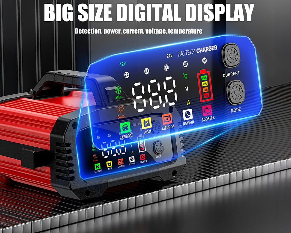 Car Battery Charger 25A Smart Charger for 12V/24V Automotive & Marine Batteries