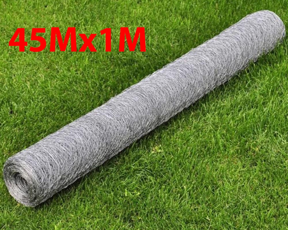 Galvanized Hexagonal Wire Netting 45M x 1M Durable Mesh Fence Roll for Gardens & Pets