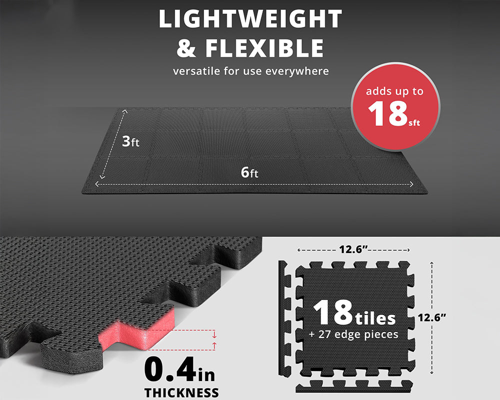 Gym Flooring Mat 18 Piece Interlocking EVA Foam Tiles for Home Gym, Garage, Fitness & Workout Spaces