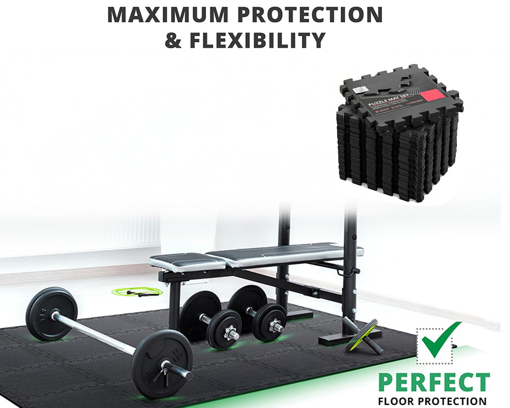 Gym Flooring Mat 18 Piece Interlocking EVA Foam Tiles for Home Gym, Garage, Fitness & Workout Spaces