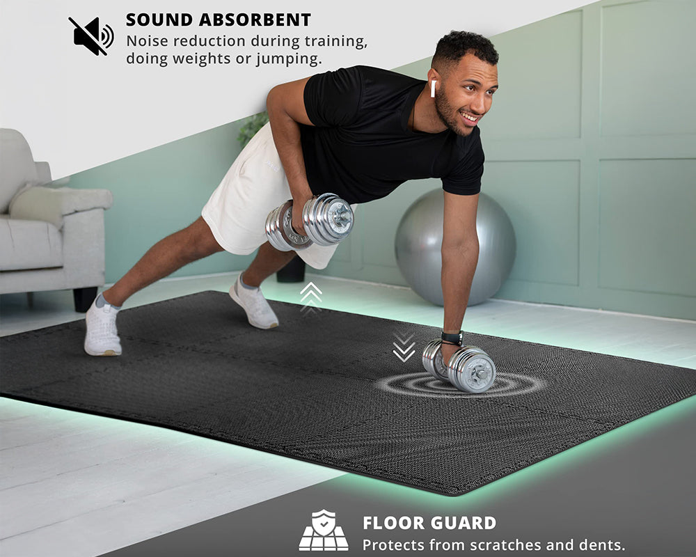 Gym Flooring Mat 18 Piece Interlocking EVA Foam Tiles for Home Gym, Garage, Fitness & Workout Spaces