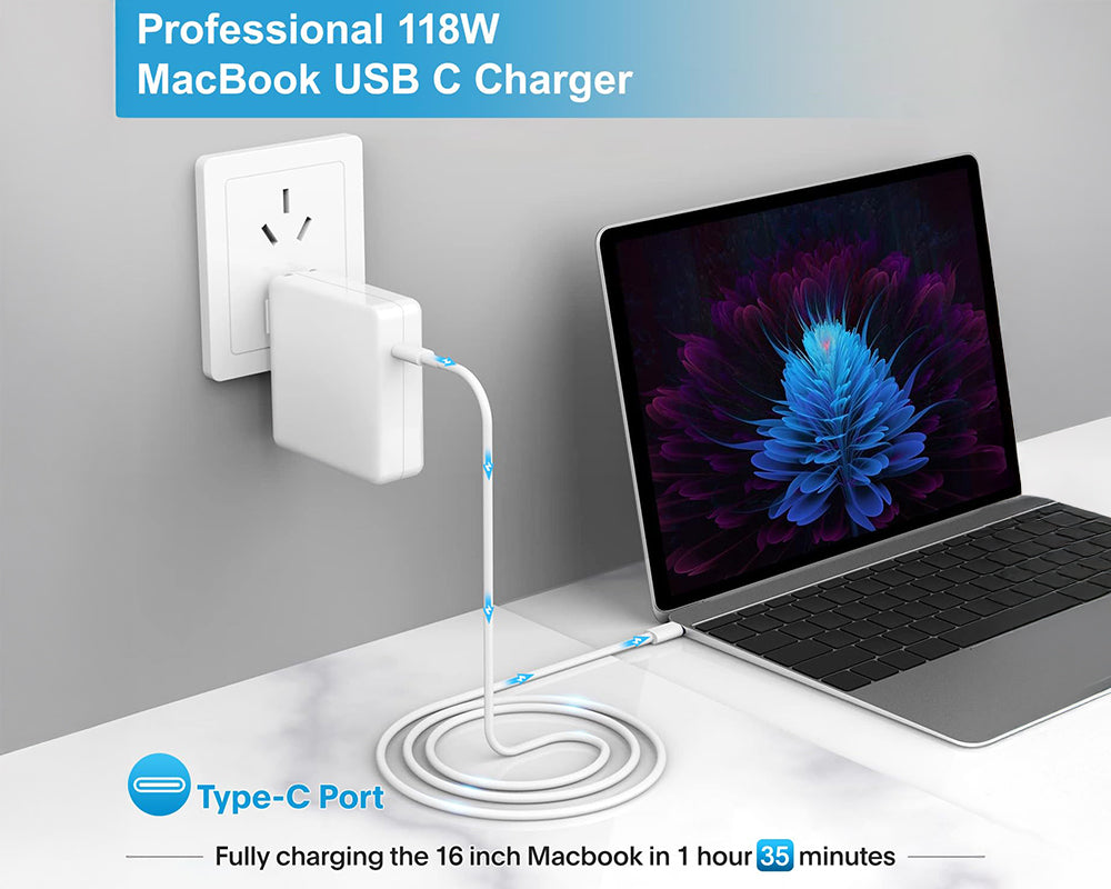118W USB C Fast MacBook Pro Charger with 2M USB C Cable