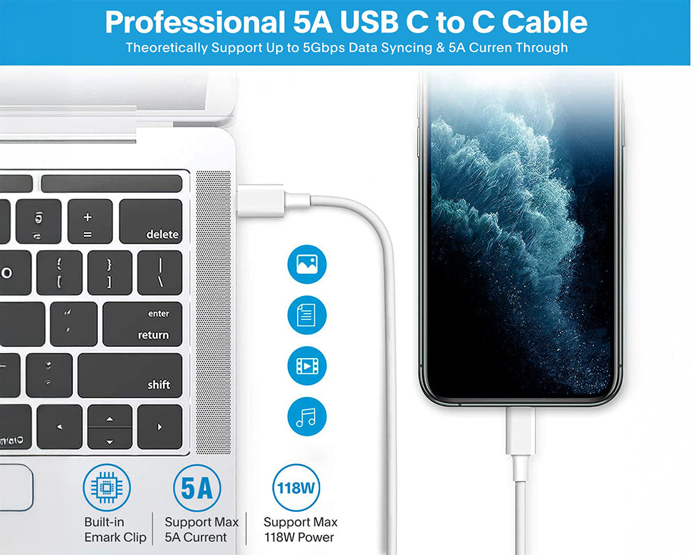 118W USB C Fast MacBook Pro Charger with 2M USB C Cable
