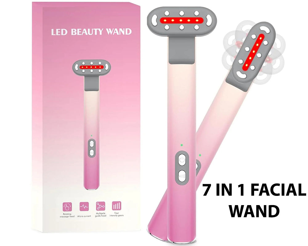 Pink Purple 7 in 1 LED Skincare Wand Red Light Therapy for Face and Eyes