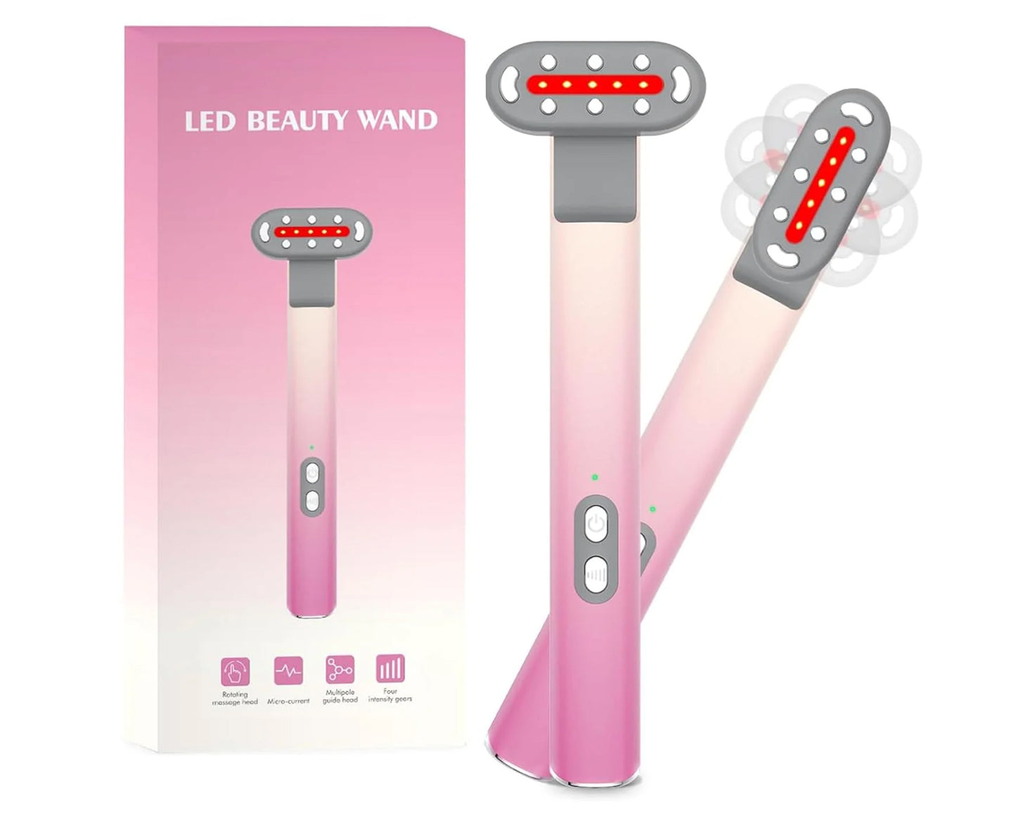 Pink Purple 7 in 1 LED Skincare Wand Red Light Therapy for Face and Eyes