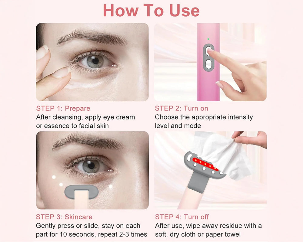 Pink Purple 7 in 1 LED Skincare Wand Red Light Therapy for Face and Eyes