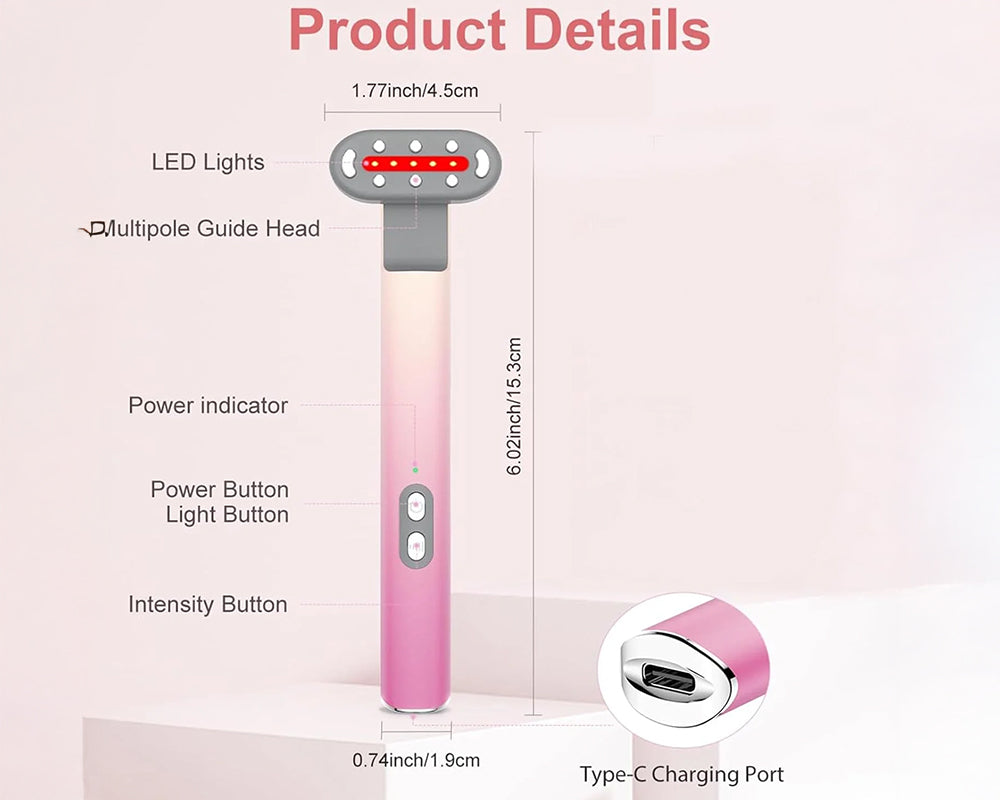 Pink Purple 7 in 1 LED Skincare Wand Red Light Therapy for Face and Eyes