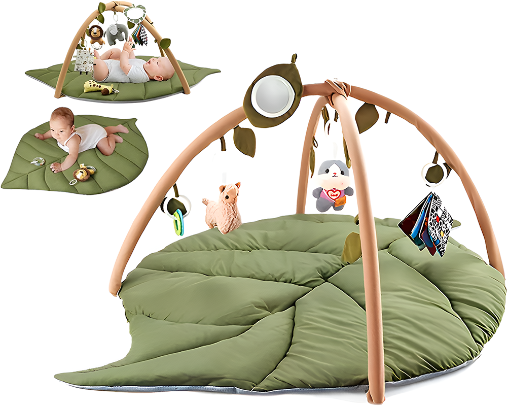 Baby Play Gym & Activity Mat Oversized Leaf Shaped Tummy Time Mat with 6 Detachable Toys