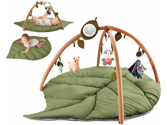 Baby Play Gym & Activity Mat Oversized Leaf Shaped Tummy Time Mat with 6 Detachable Toys
