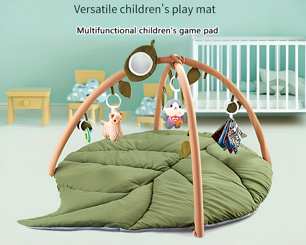 Baby Play Gym & Activity Mat Oversized Leaf Shaped Tummy Time Mat with 6 Detachable Toys