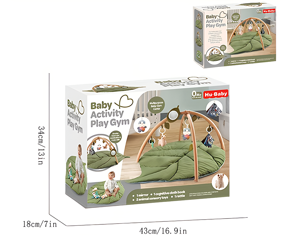 Baby Play Gym & Activity Mat Oversized Leaf Shaped Tummy Time Mat with 6 Detachable Toys
