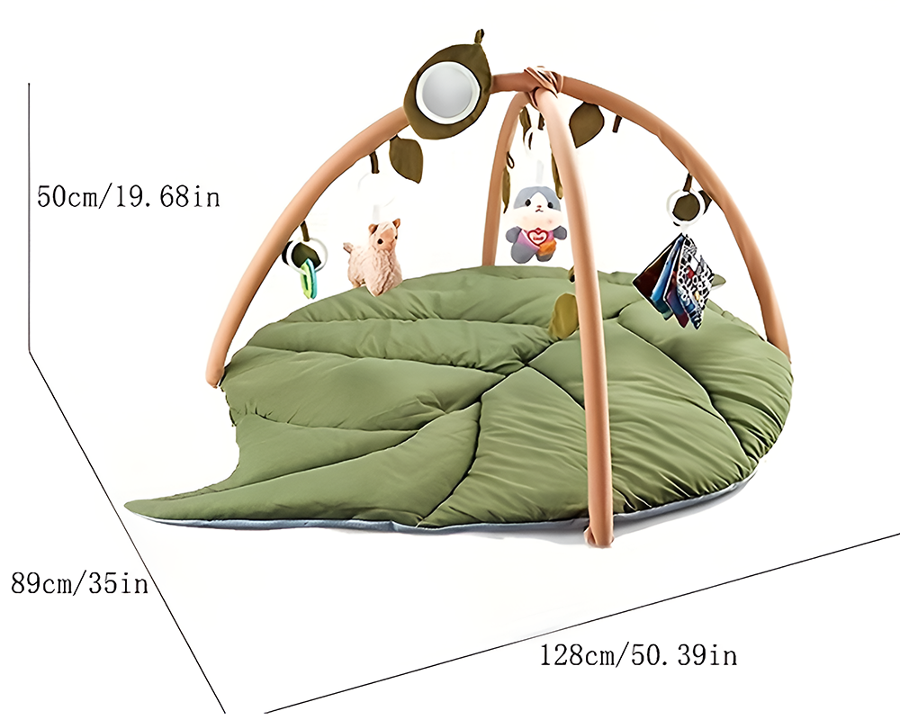 Baby Play Gym & Activity Mat Oversized Leaf Shaped Tummy Time Mat with 6 Detachable Toys
