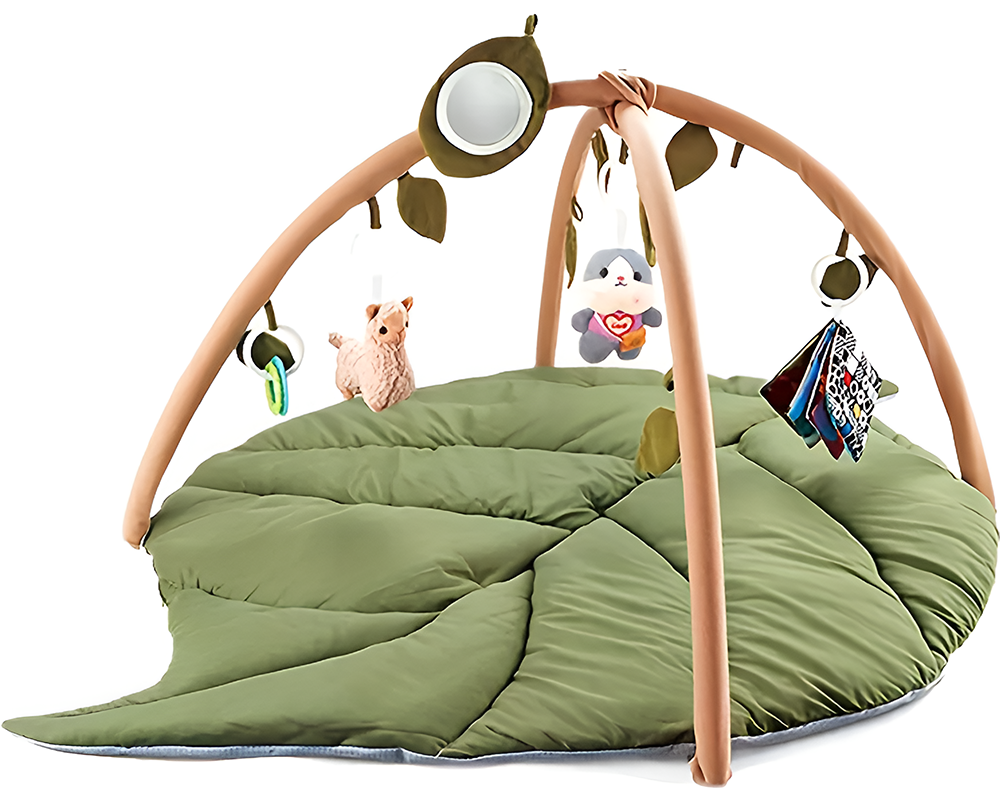 Baby Play Gym & Activity Mat Oversized Leaf Shaped Tummy Time Mat with 6 Detachable Toys