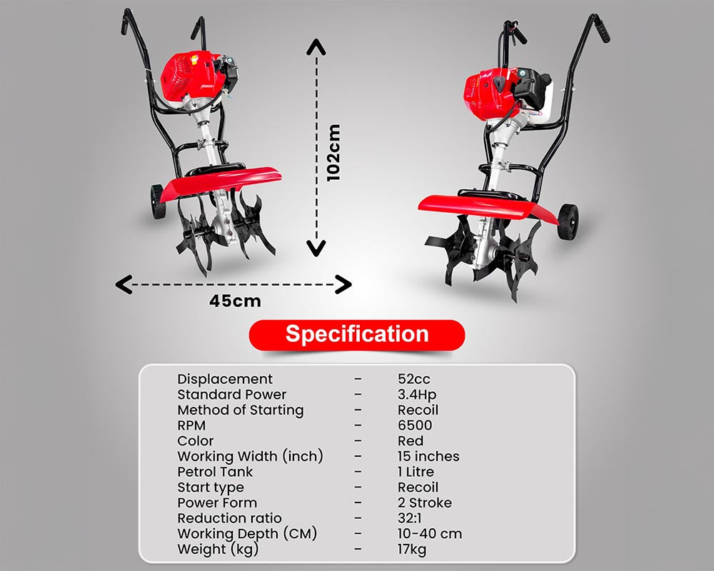 52CC Petrol Engine Cultivator Tiller Powerful Weeder for Farming and Gardening