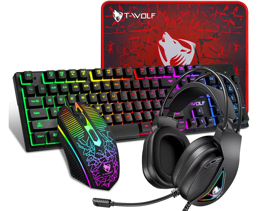 Gaming Keyboard and Mouse Combo with Headset and Mouse Pad 4 in 1 RGB Backlit Set