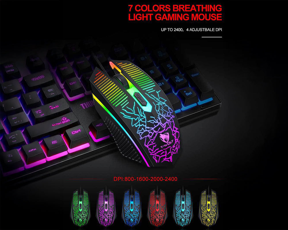 Gaming Keyboard and Mouse Combo with Headset and Mouse Pad 4 in 1 RGB Backlit Set
