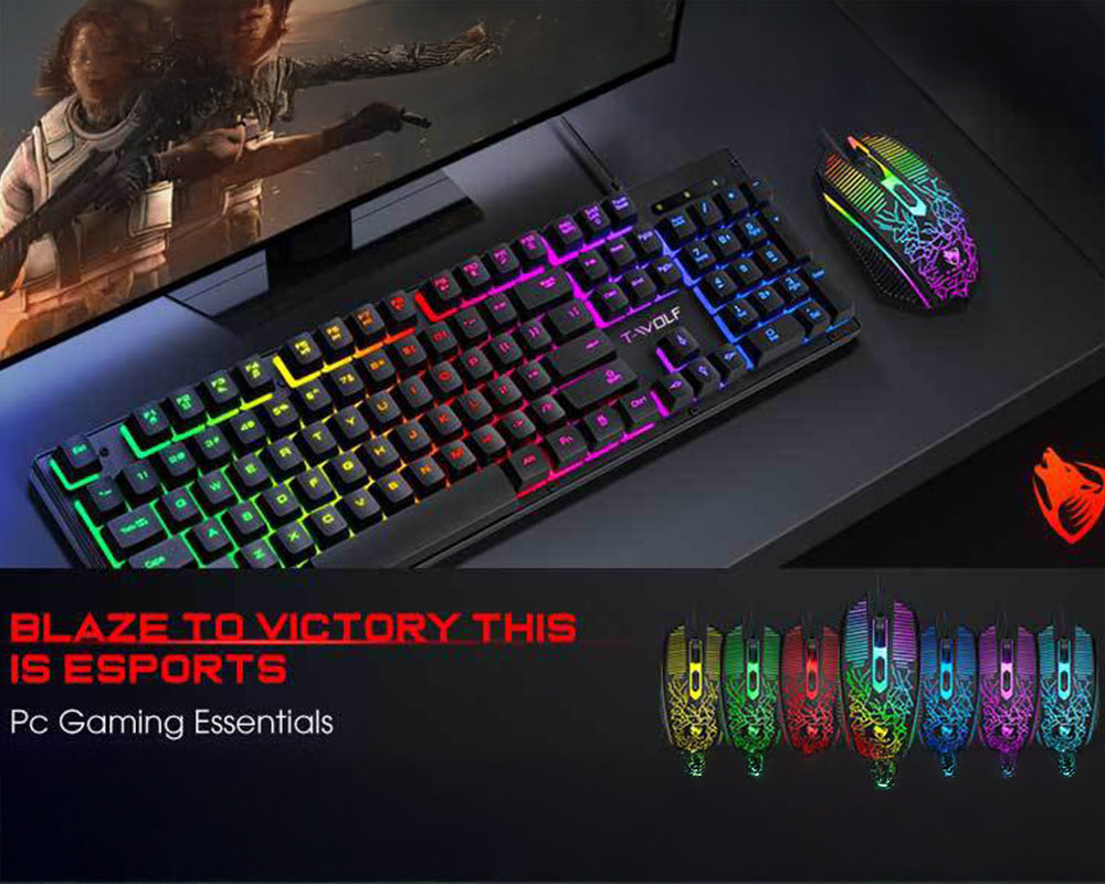 Gaming Keyboard and Mouse Combo with Headset and Mouse Pad 4 in 1 RGB Backlit Set
