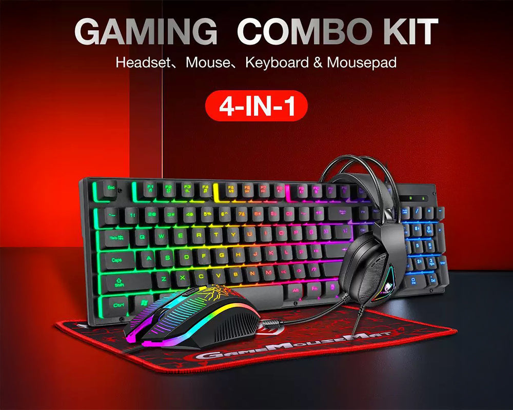 Gaming Keyboard and Mouse Combo with Headset and Mouse Pad 4 in 1 RGB Backlit Set
