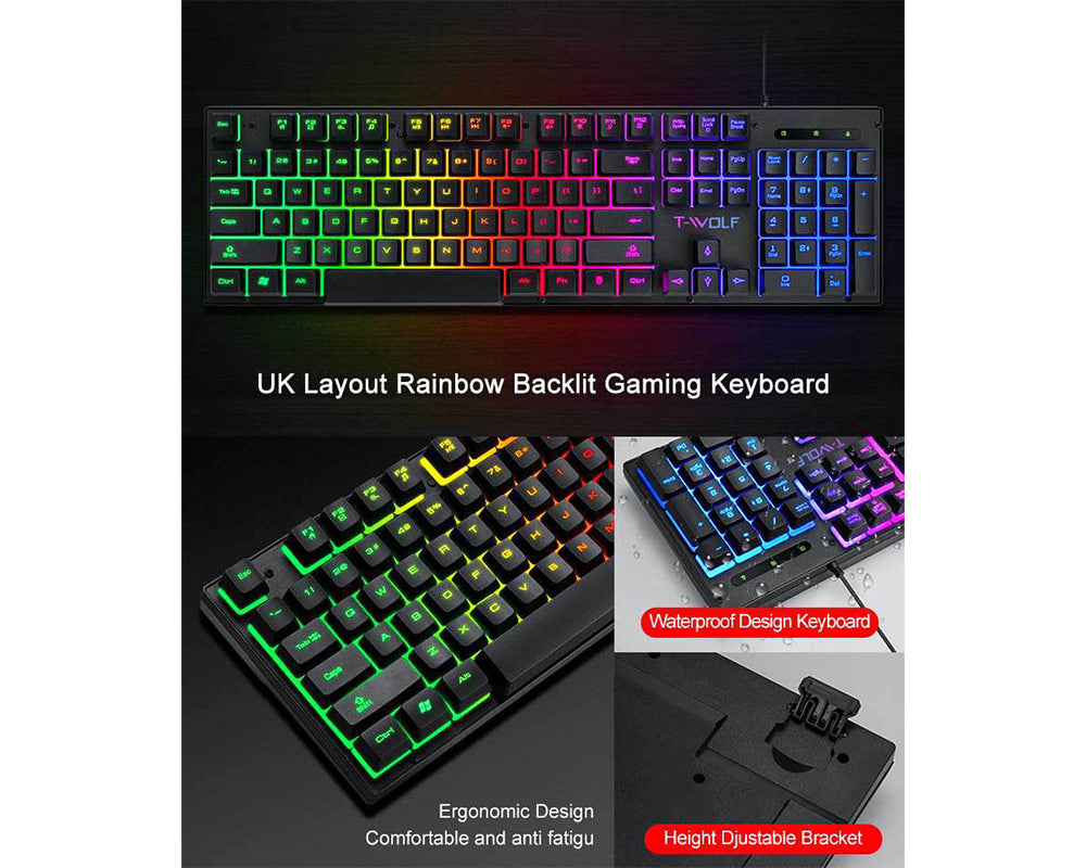 Gaming Keyboard and Mouse Combo with Headset and Mouse Pad 4 in 1 RGB Backlit Set