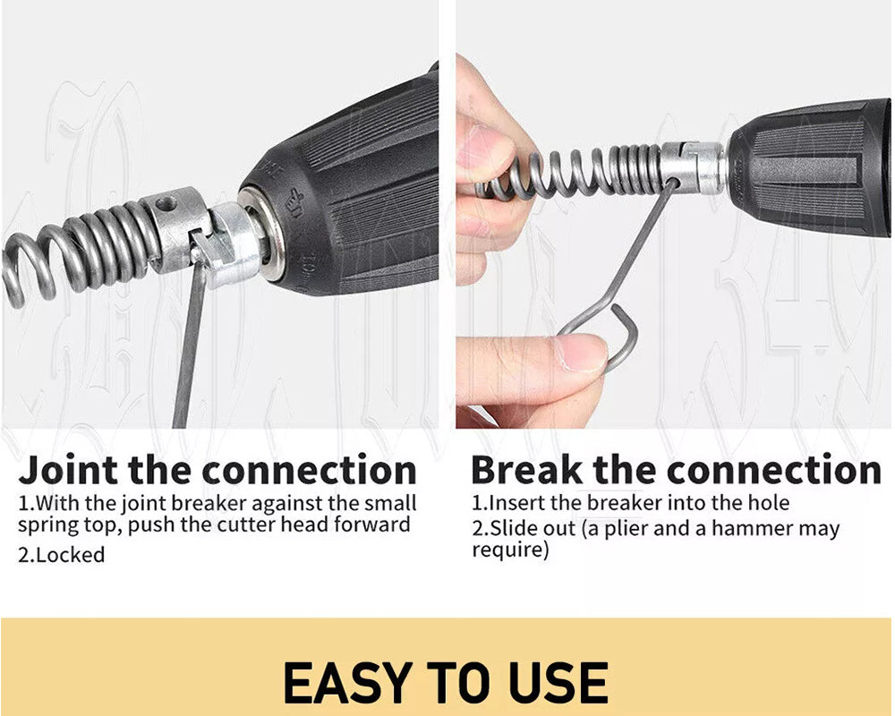 12M Pipeline Sewer Cleaner with 6 Interchangeable Drill Bits