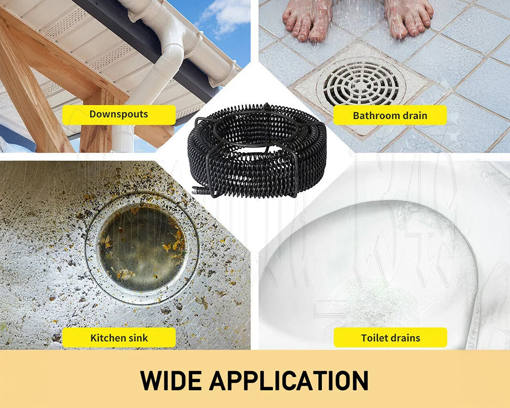 12M Pipeline Sewer Cleaner with 6 Interchangeable Drill Bits