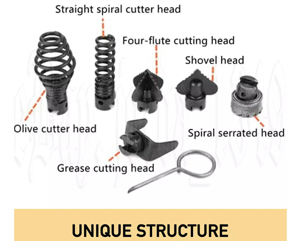 12M Pipeline Sewer Cleaner with 6 Interchangeable Drill Bits