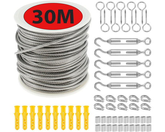 30M Stainless Steel Wire Rope Cable Kit