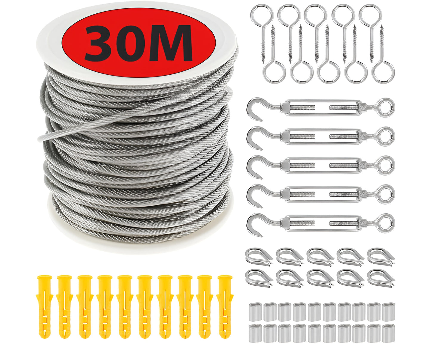 Wire Rope Kit 30M Stainless Steel Cable Kit Heavy-Duty Hanging Garden Railing Roll