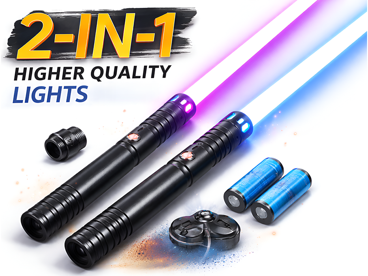 2 in 1 RGB Dueling Lights Set with Alloy Handles 15 Colors Sound Effects and Connectable Double Blade