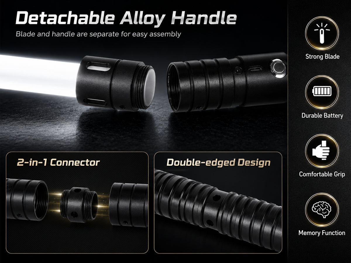 2 in 1 RGB Dueling Lights Set with Alloy Handles 15 Colors Sound Effects and Connectable Double Blade