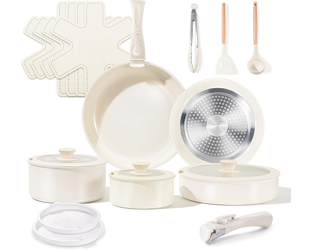 Ceramic Cookware Set Non Toxic with Detachable Handles 19 Pcs
