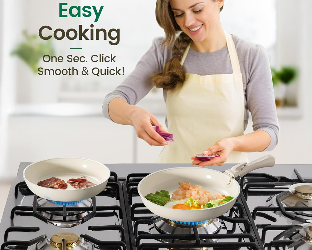 Ceramic Cookware Set Non Toxic with Detachable Handles 19 Pcs