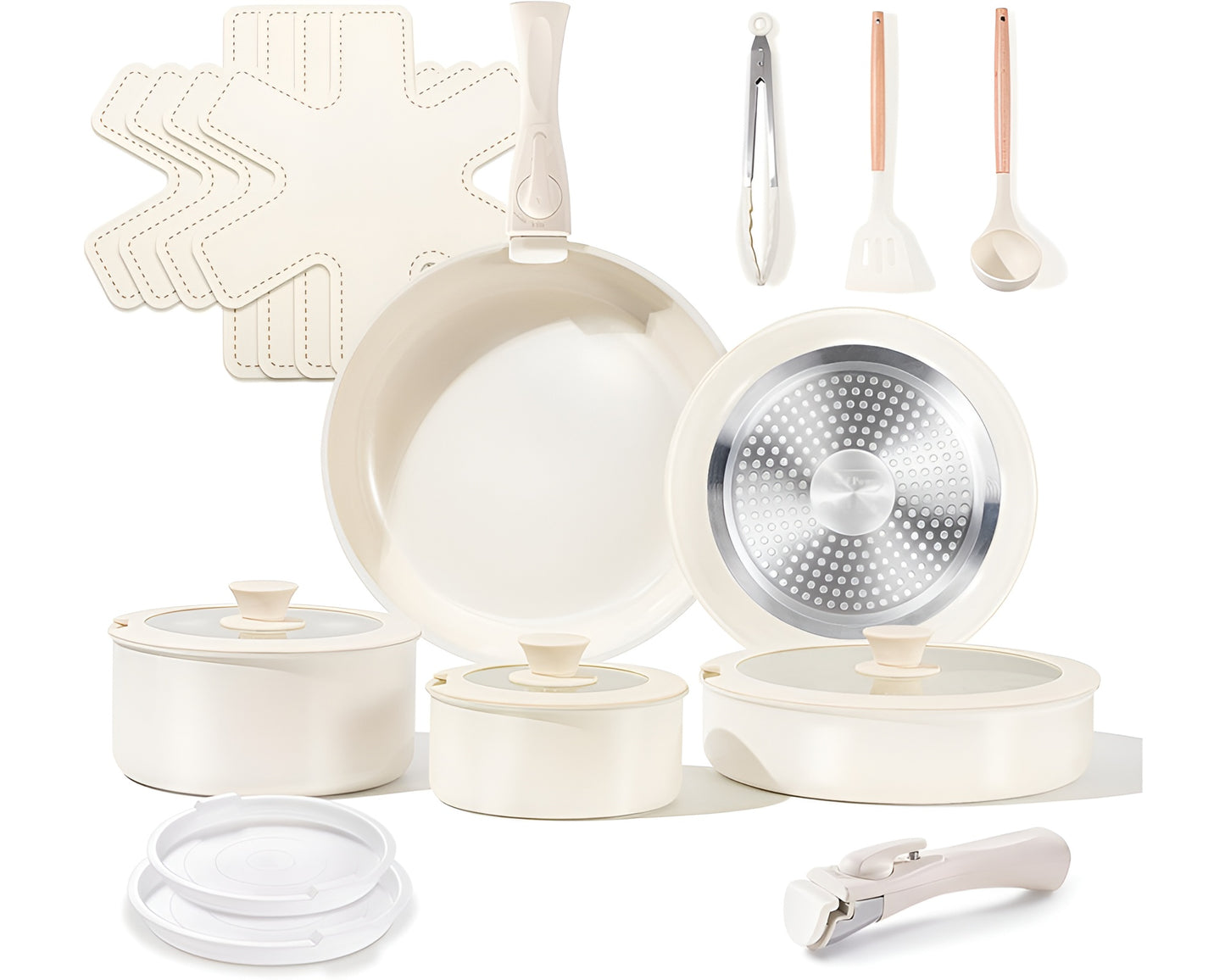 Ceramic Cookware Set Non Toxic with Detachable Handles 19 Pcs