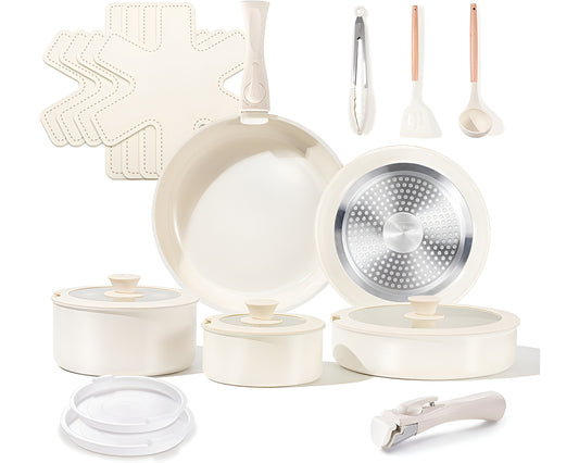 Ceramic Cookware Set Non Toxic with Detachable Handles 19 Pcs