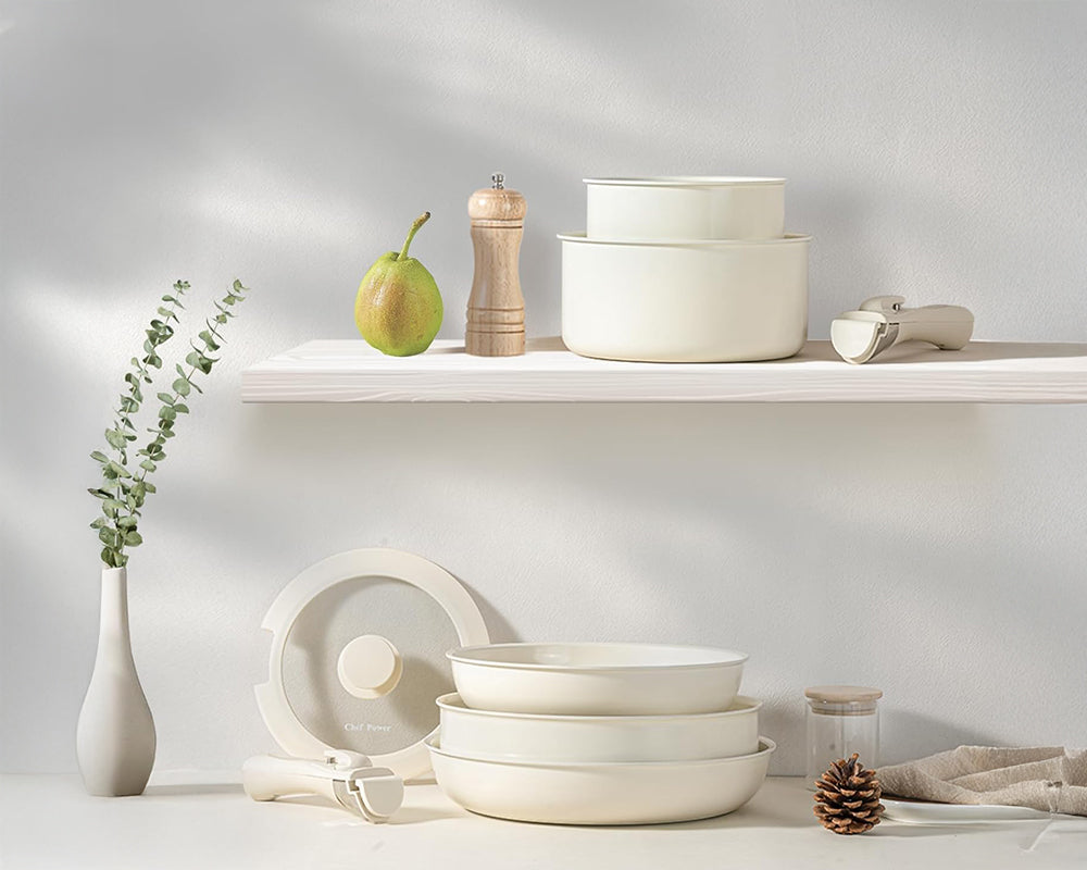 Ceramic Cookware Set Non Toxic with Detachable Handles 19 Pcs