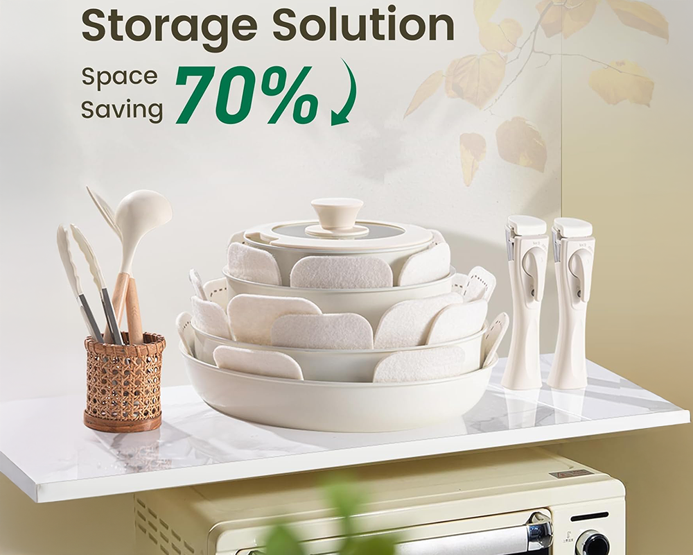 Ceramic Cookware Set Non Toxic with Detachable Handles 19 Pcs